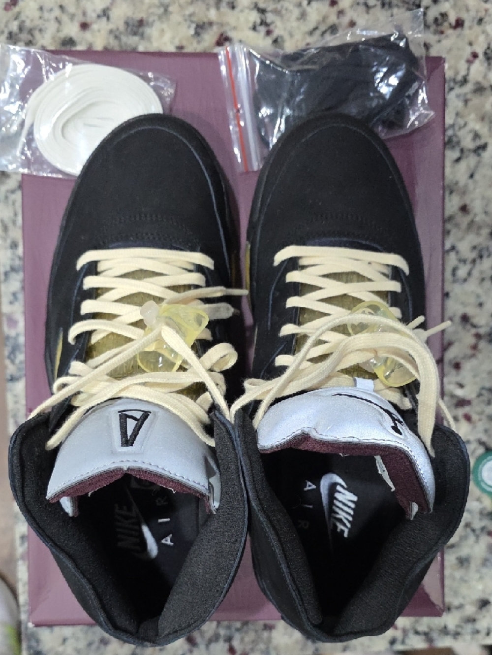 Nike Air Jordan 5 High Top Sneakers - Black & Burgundy Lining - Picture 2 of 7